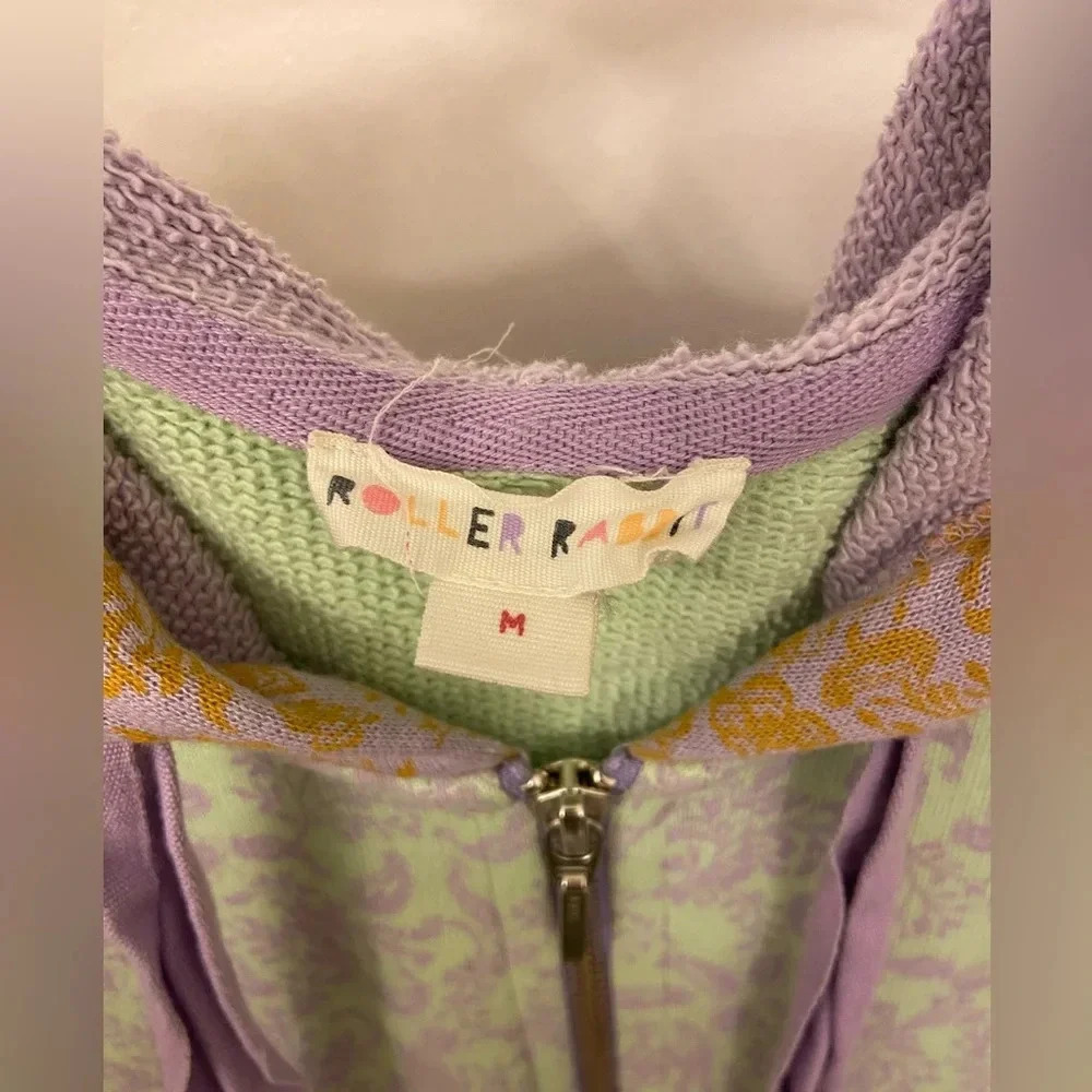 Roller Rabbit Ismay Blair Floral Zip Up Hoodie Mint Green & Purple Size Medium - Picture 6 of 9